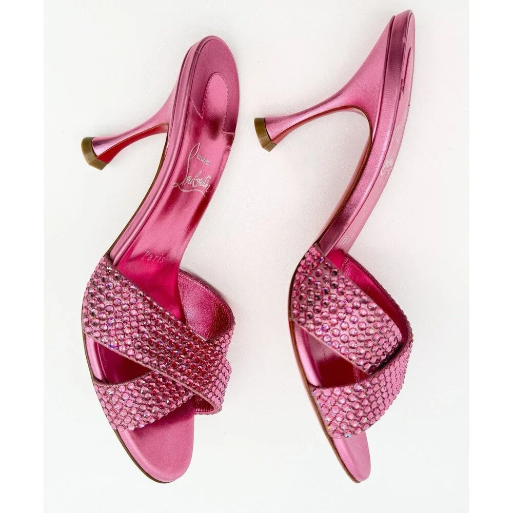 Christian Louboutin Mariza Is Back Strass 85 Mule Sandal Pink Metallic EU 37.5 - Picture 4 of 13